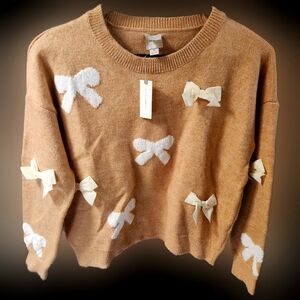 Maeve Tan Sweater with White Bows